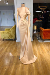 Beautiful Long Sleeves Champagne Prom Dresses Mermaid High Neck